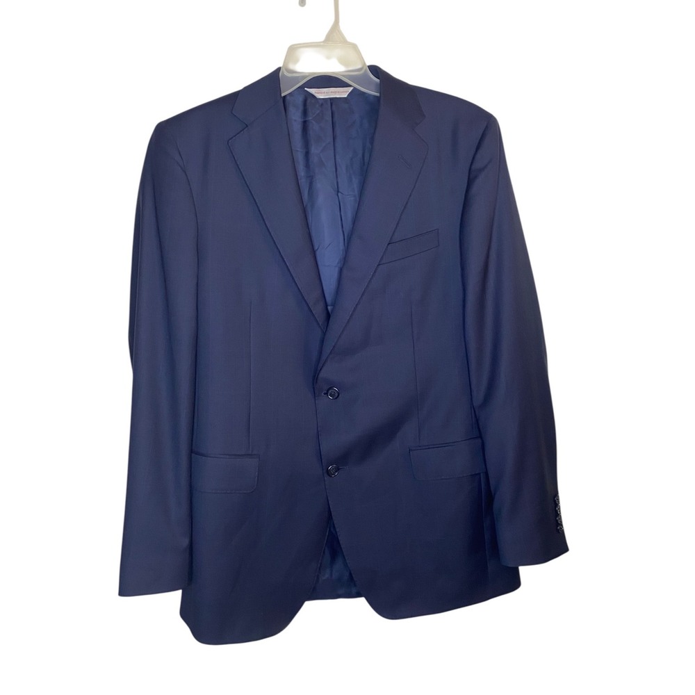 Samuelsohn Mens Navy Blue Super 130s Wool 2 Button Sport Coat Blazer 42 L